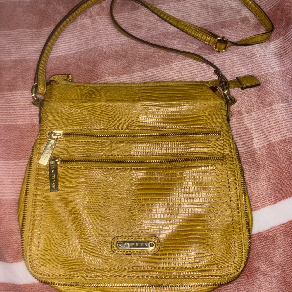 Anne Klein Leather Lizard-Textured Yellow Crossbody Bag